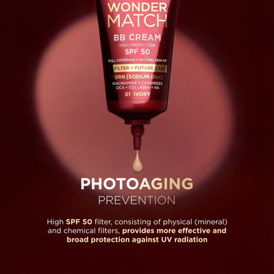 Wonder Match BB Cream SPF 50 – High Protection, Buildable Full Coverage, Natural Satin Finish