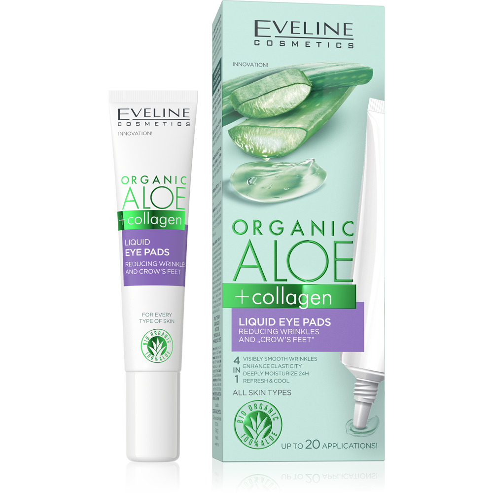 Organic Aloe + Collagen Liquid Eye Pads Reducing Wrinkles and Crow's Feet