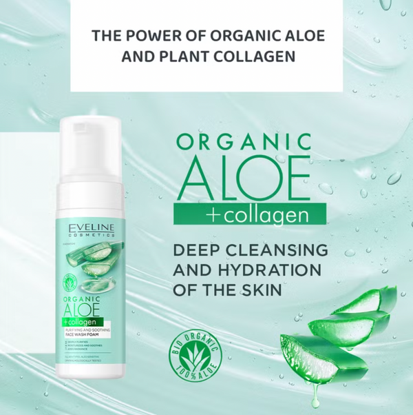 Eveline Cosmetics Organic Aloe + Collagen Purifying And Soothing Face Wash Foam 150ml