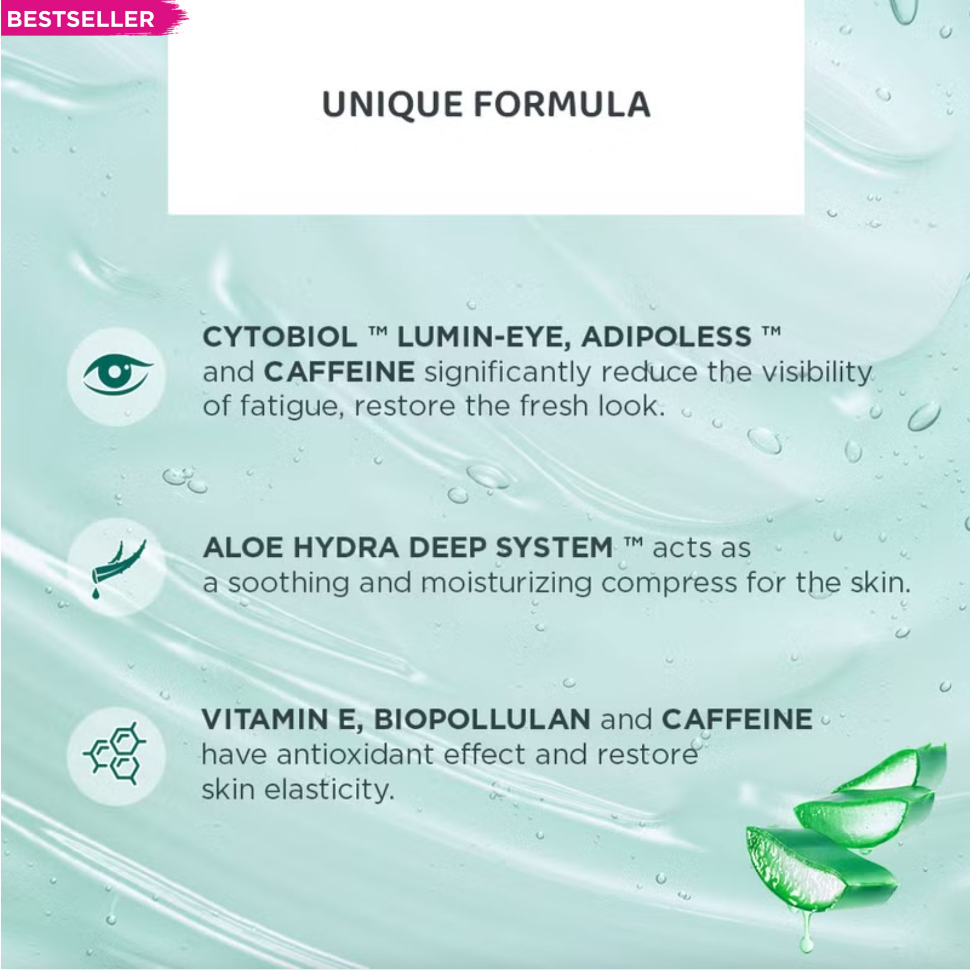 Organic Aloe + Collagen Liquid Eye Pads Reducing Dark Circles and Puffiness
